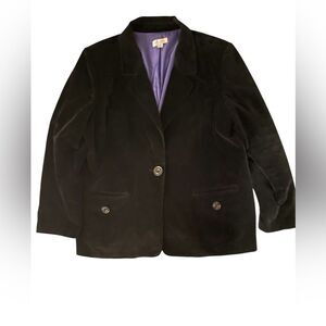 Womens Black velvet blazer with button closure & pockets, XL, 2010s, Denim & Co
